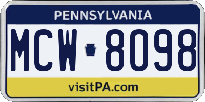 PA license plate MCW8098