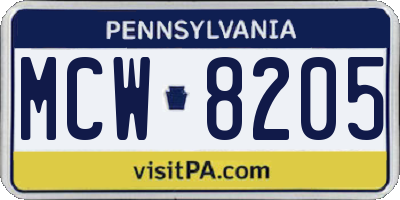 PA license plate MCW8205