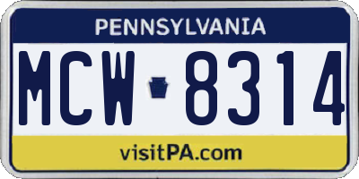 PA license plate MCW8314