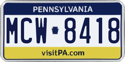 PA license plate MCW8418