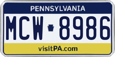 PA license plate MCW8986