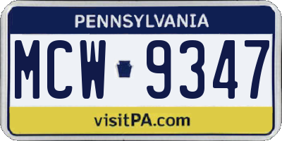 PA license plate MCW9347