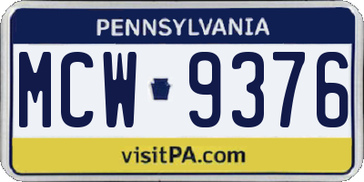 PA license plate MCW9376
