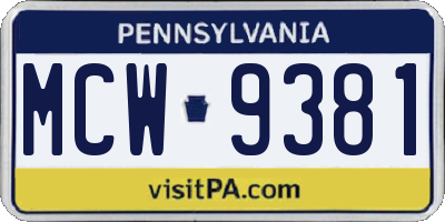 PA license plate MCW9381