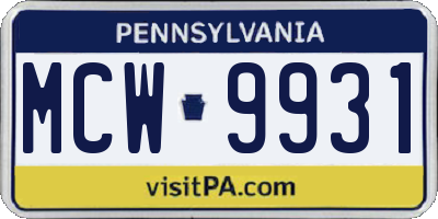 PA license plate MCW9931