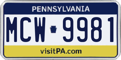 PA license plate MCW9981