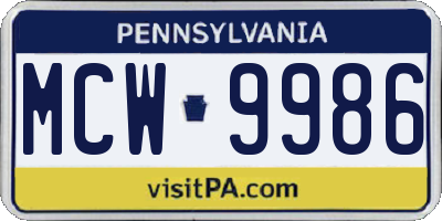 PA license plate MCW9986