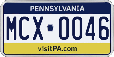 PA license plate MCX0046