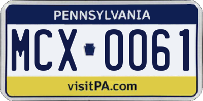 PA license plate MCX0061