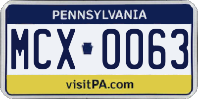 PA license plate MCX0063
