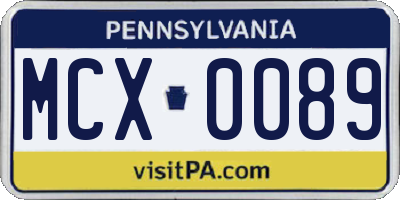 PA license plate MCX0089