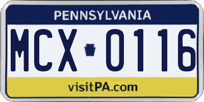 PA license plate MCX0116