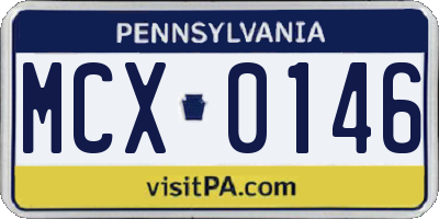 PA license plate MCX0146
