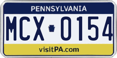 PA license plate MCX0154