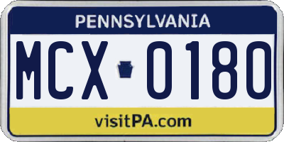 PA license plate MCX0180