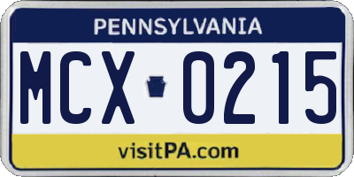 PA license plate MCX0215
