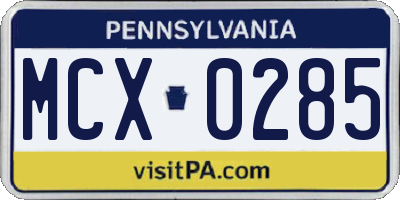 PA license plate MCX0285