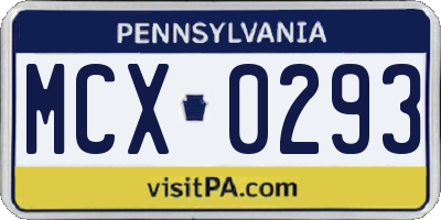 PA license plate MCX0293