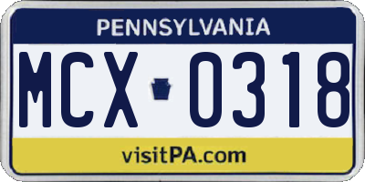 PA license plate MCX0318