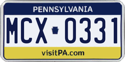 PA license plate MCX0331