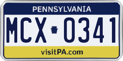 PA license plate MCX0341