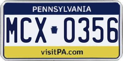 PA license plate MCX0356