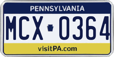 PA license plate MCX0364