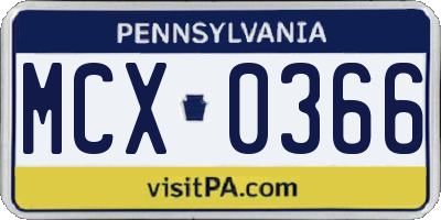 PA license plate MCX0366