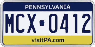PA license plate MCX0412