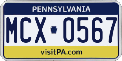 PA license plate MCX0567