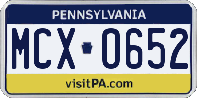 PA license plate MCX0652