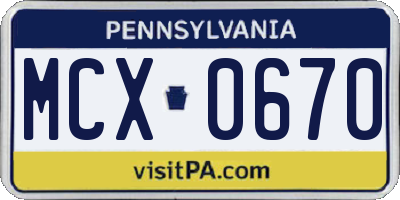 PA license plate MCX0670