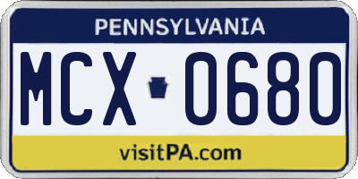 PA license plate MCX0680