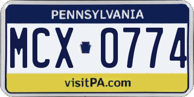 PA license plate MCX0774