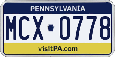 PA license plate MCX0778