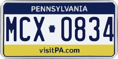 PA license plate MCX0834