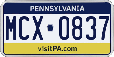 PA license plate MCX0837