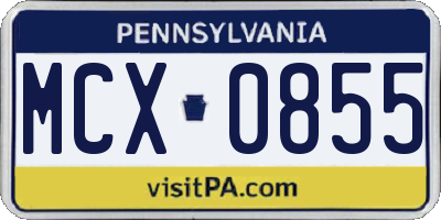 PA license plate MCX0855