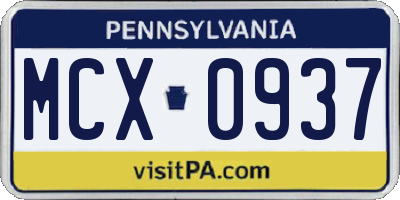 PA license plate MCX0937