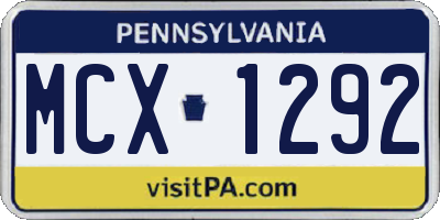 PA license plate MCX1292