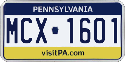 PA license plate MCX1601