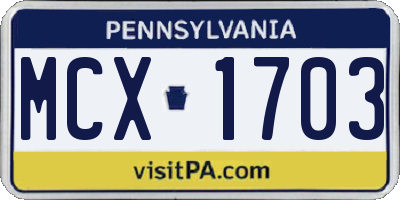 PA license plate MCX1703