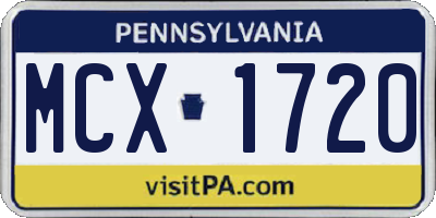 PA license plate MCX1720