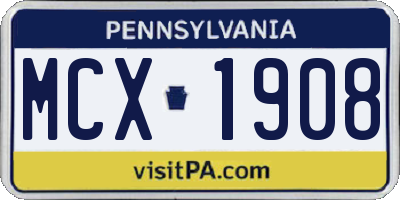 PA license plate MCX1908