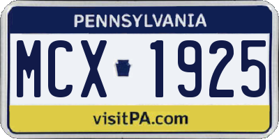 PA license plate MCX1925