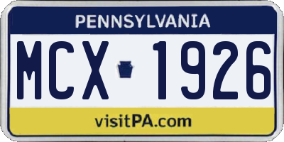 PA license plate MCX1926