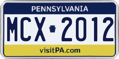 PA license plate MCX2012