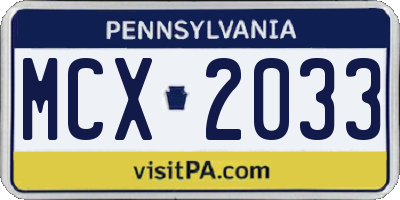 PA license plate MCX2033