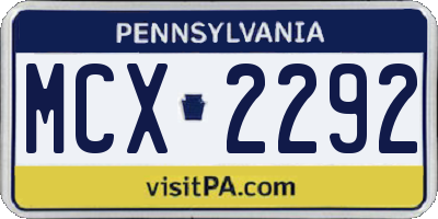 PA license plate MCX2292