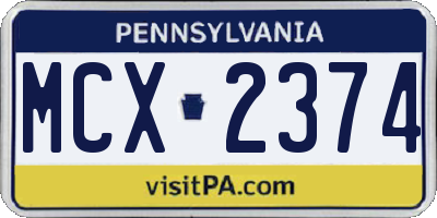 PA license plate MCX2374
